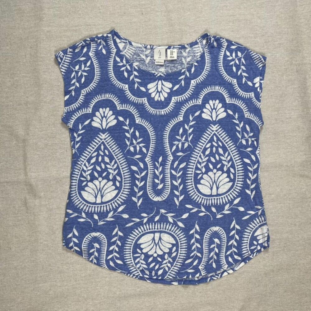 Joie | 100% Linen Blue & White Boho Pattern Top | XL